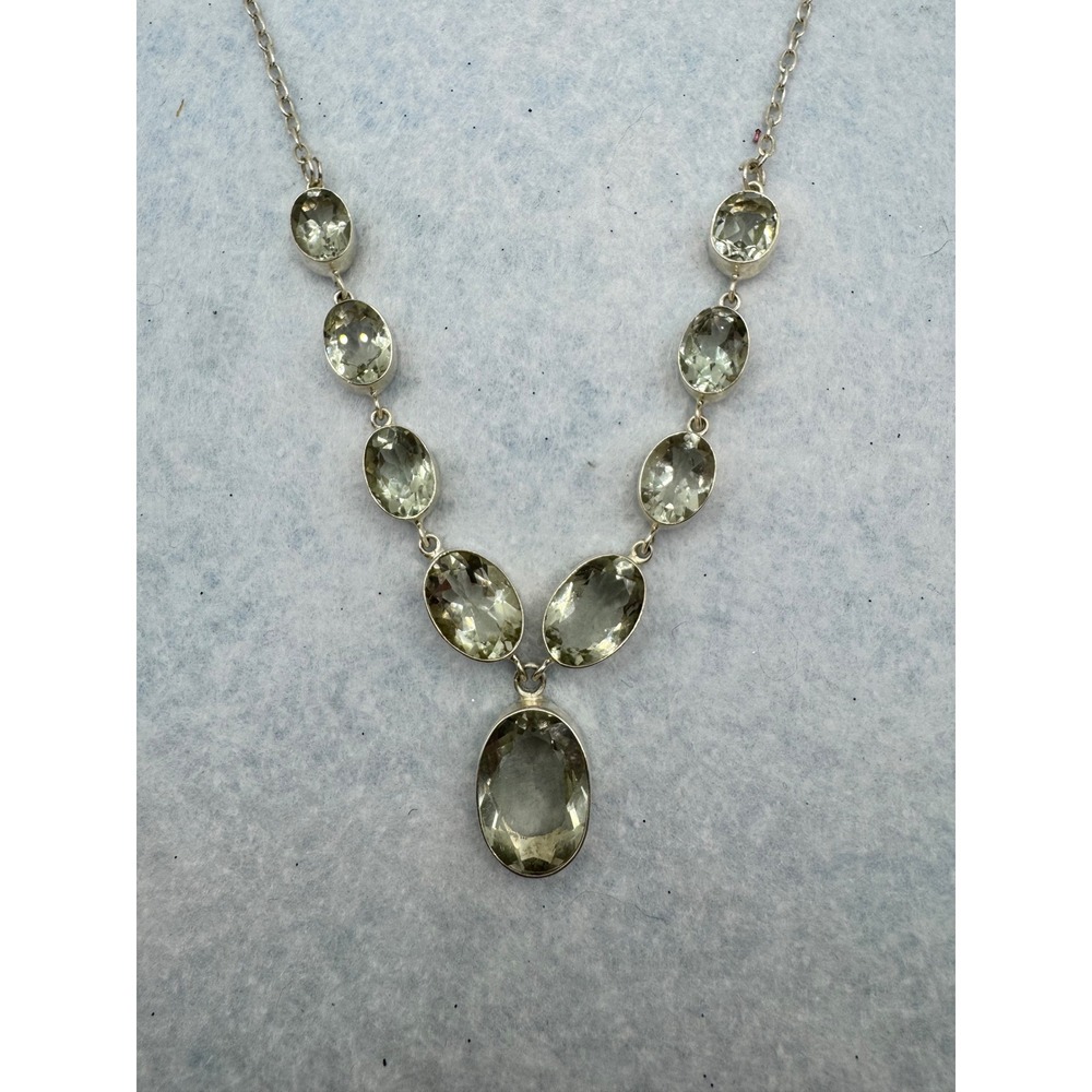 Sterling Silver Green Amethyst Prasiolite Oval Gemstone Statement Necklace 925